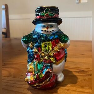 Vintage Blown Glass Christmas Snowman Tea Light Holder